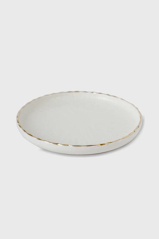 Handmade Porcelain Dinner Plates with Gold Rim. Relief Collection