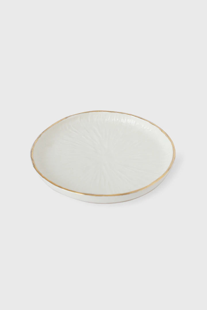 Handmade Porcelain Dinner Plates with Gold Rim. Relief Collection