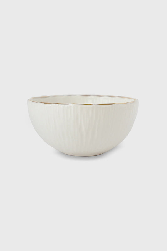 Handmade White Porcelain Bowl with Gold Rim. Relief Collection