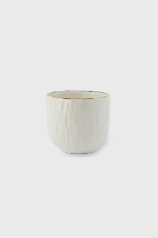 Handmade White Porcelain Espresso Cup. Relief Collection