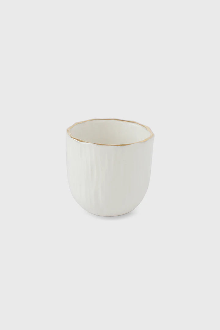 Handmade White Porcelain Espresso Cup. Relief Collection