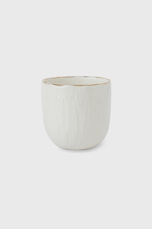 Handmade White Porcelain Coffee Cup with Gold Rim. Relief Collection