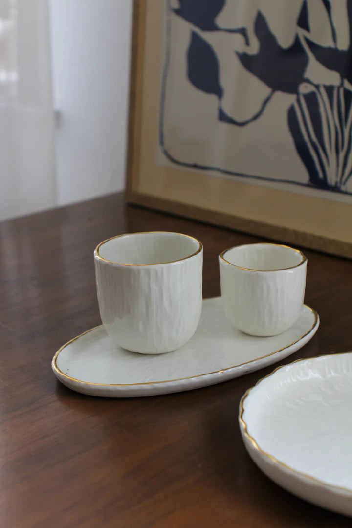 Handmade Porcelain Oval Serving Platter. Relief Collection