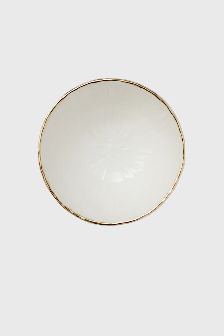 Handmade Porcelain Salad Serving Bowl with Gold Rim. Relief Collection