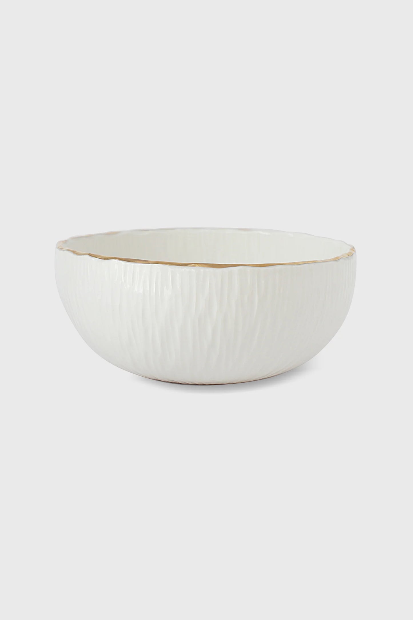 Handmade Porcelain Salad Serving Bowl with Gold Rim. Relief Collection