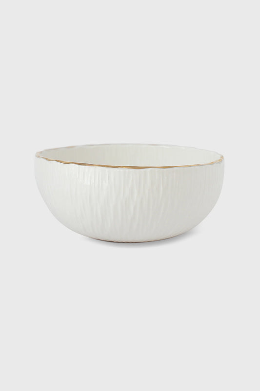 Handmade Porcelain Salad Serving Bowl with Gold Rim. Relief Collection