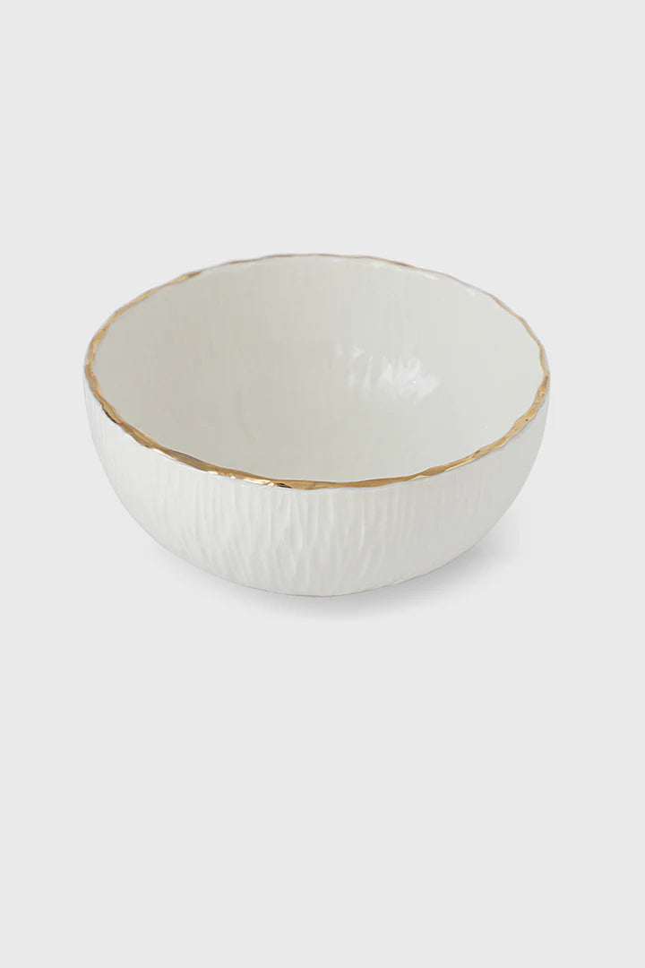 Handmade Porcelain Salad Serving Bowl with Gold Rim. Relief Collection