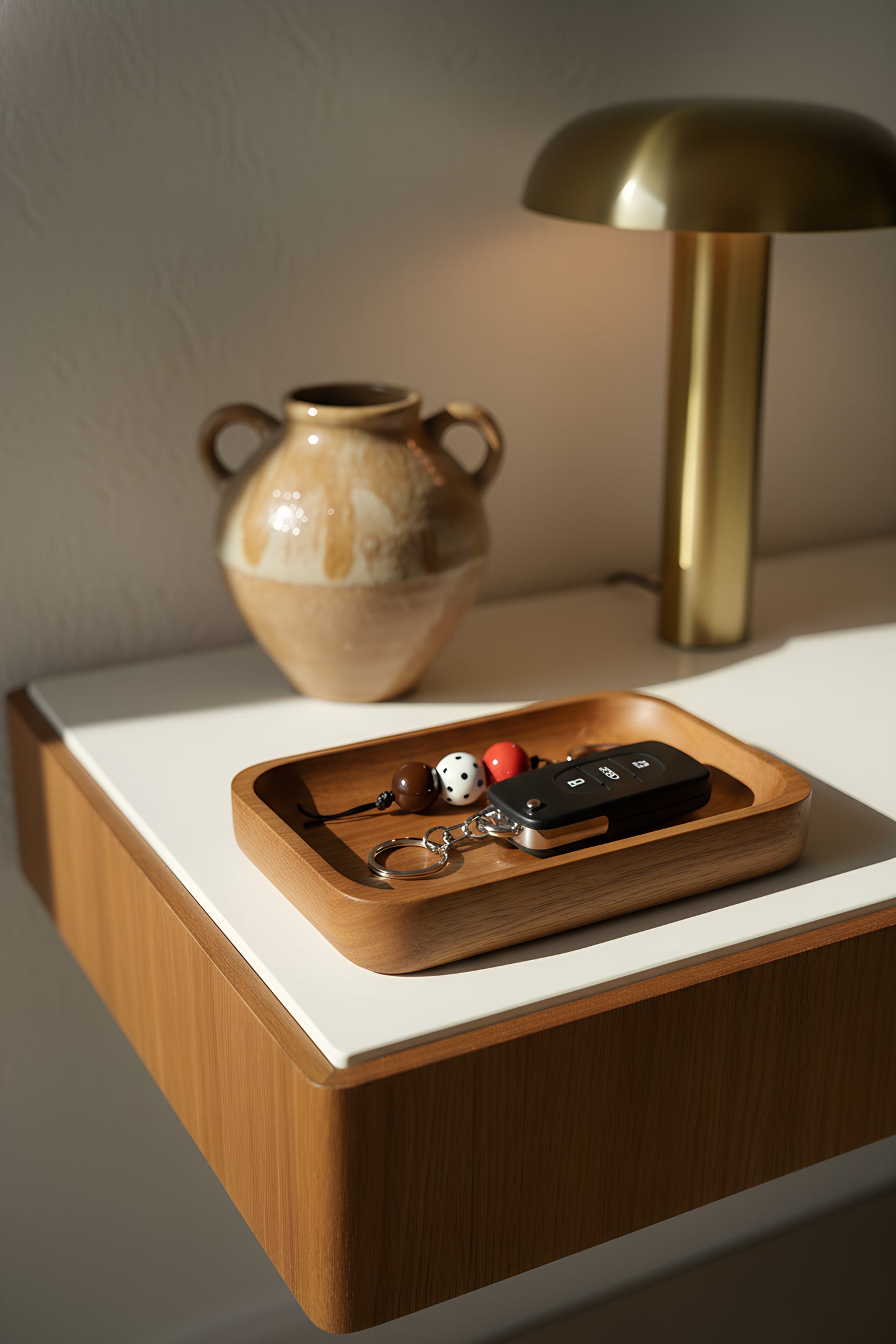 Handmade Ceramic Beaded Keychain in Brown and Red Tones