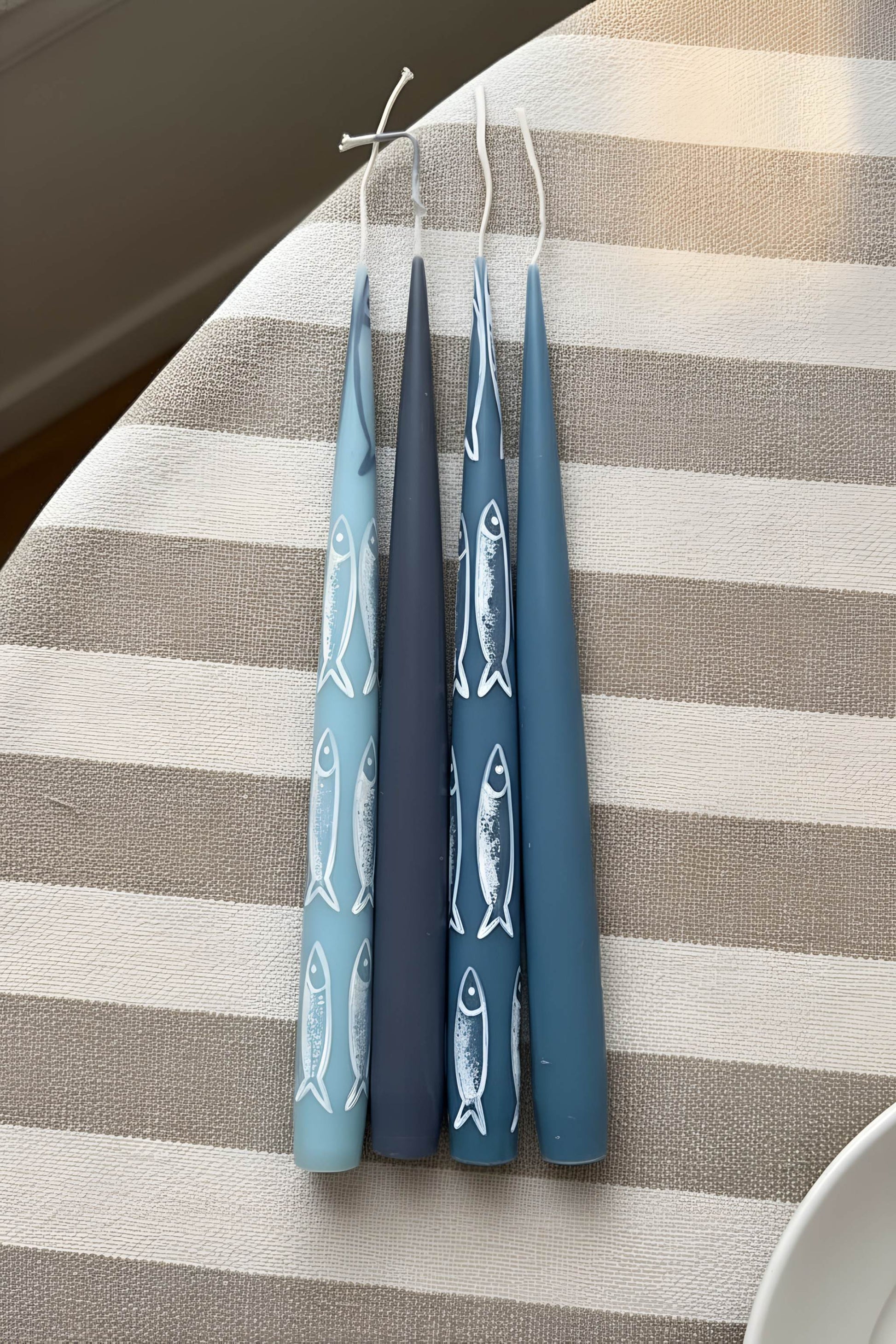 Hand-Painted Taper Candle Set – Sardines