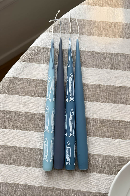 Hand-Painted Taper Candle Set – Sardines