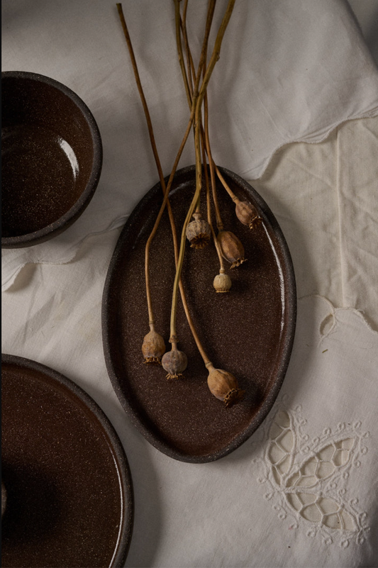 Handmade Stoneware Oval Serving Platter "Pumpernikel"