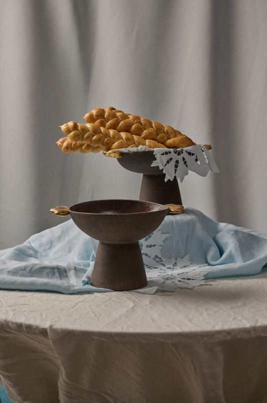 Stoneware Fruit Bowl "Pumpernickel" with Gold Leaves