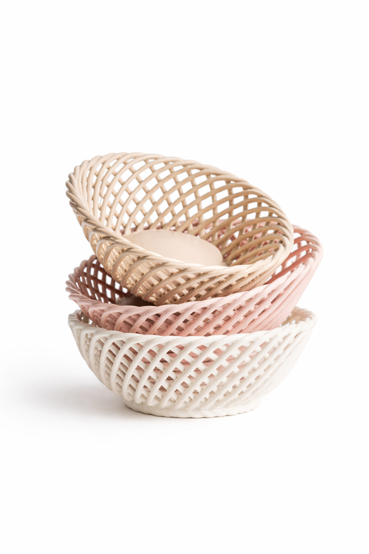Hand-Woven Ceramic Basket –Small Oval Porcelain Dish with Glossy Glaze