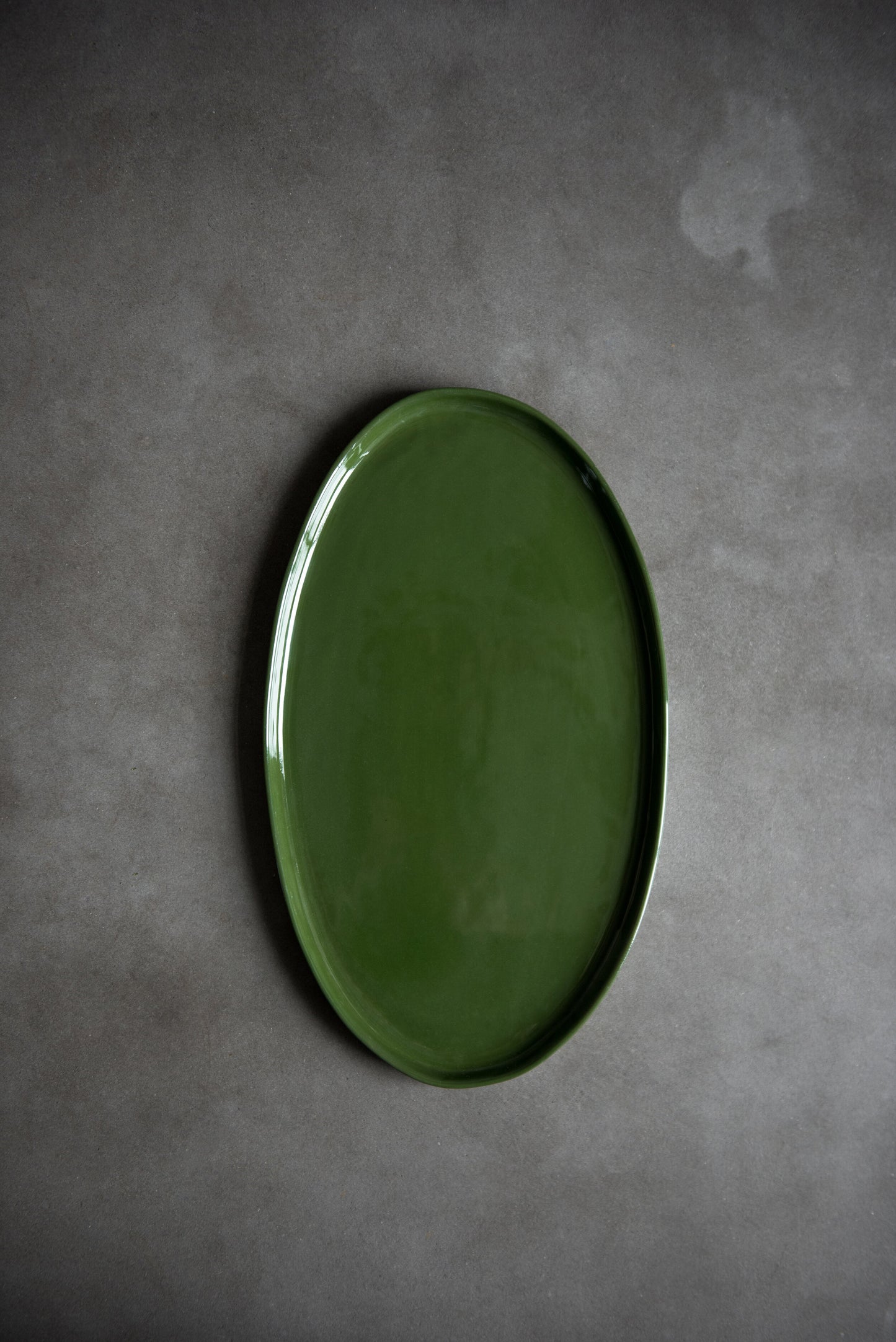 Handmade Oval Porcelain Serving Platter. Green