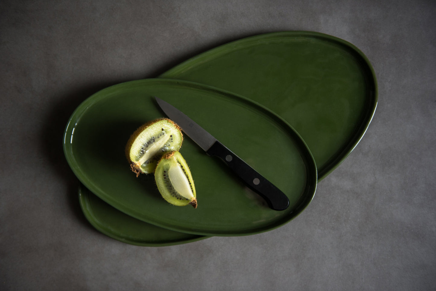 Handmade Oval Porcelain Serving Platter. Green