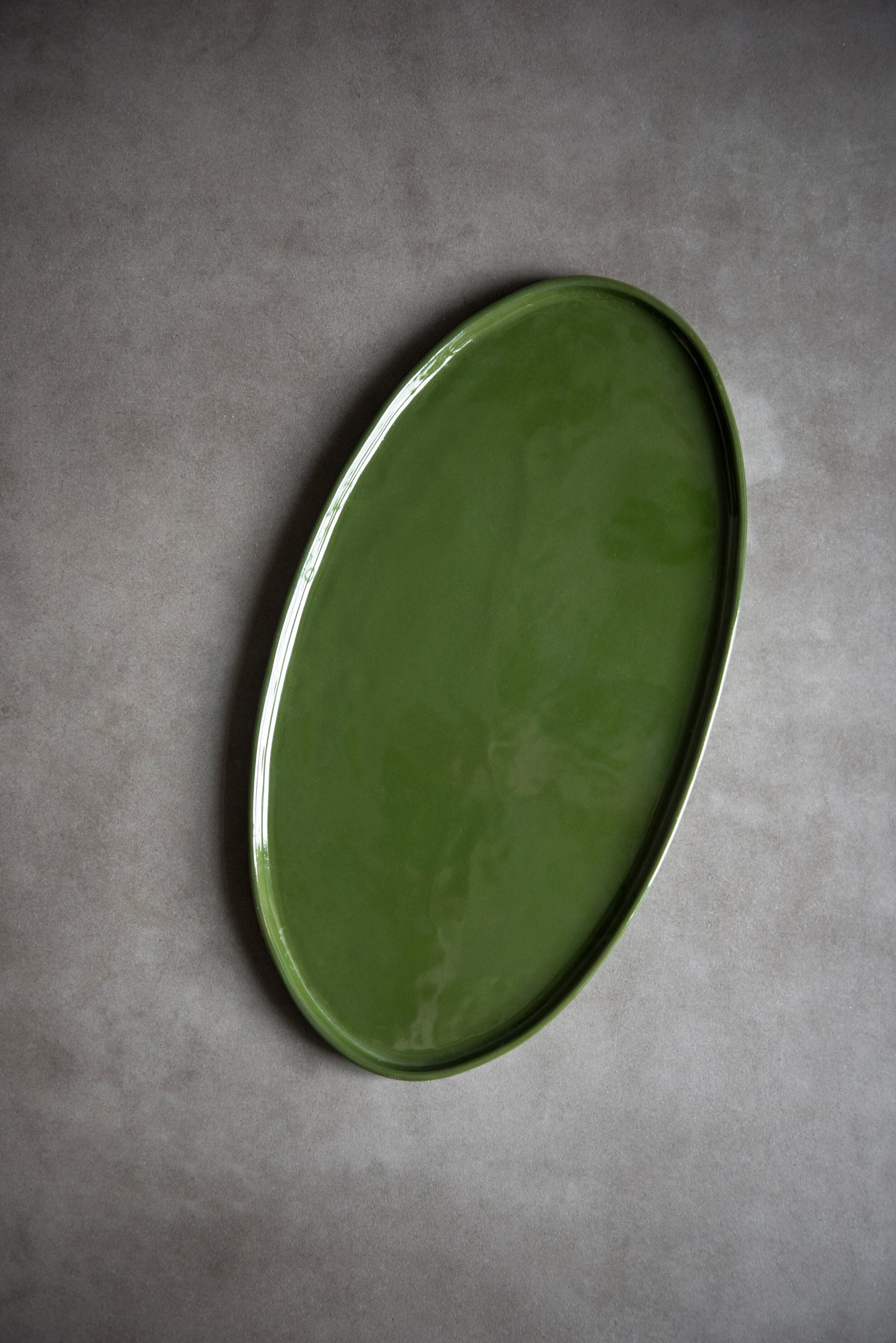 Handmade Oval Porcelain Serving Platter. Green