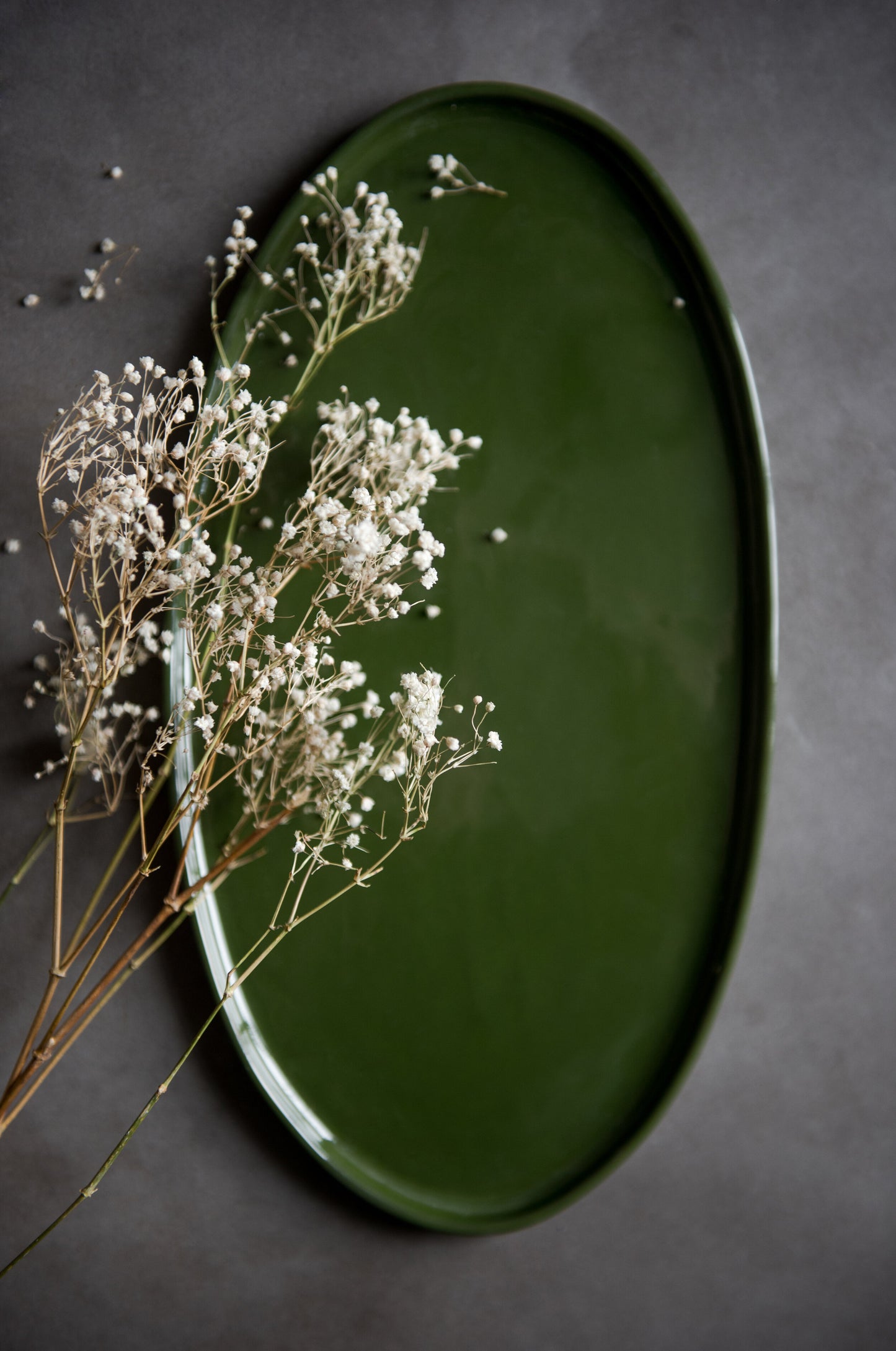 Handmade Oval Porcelain Serving Platter. Green