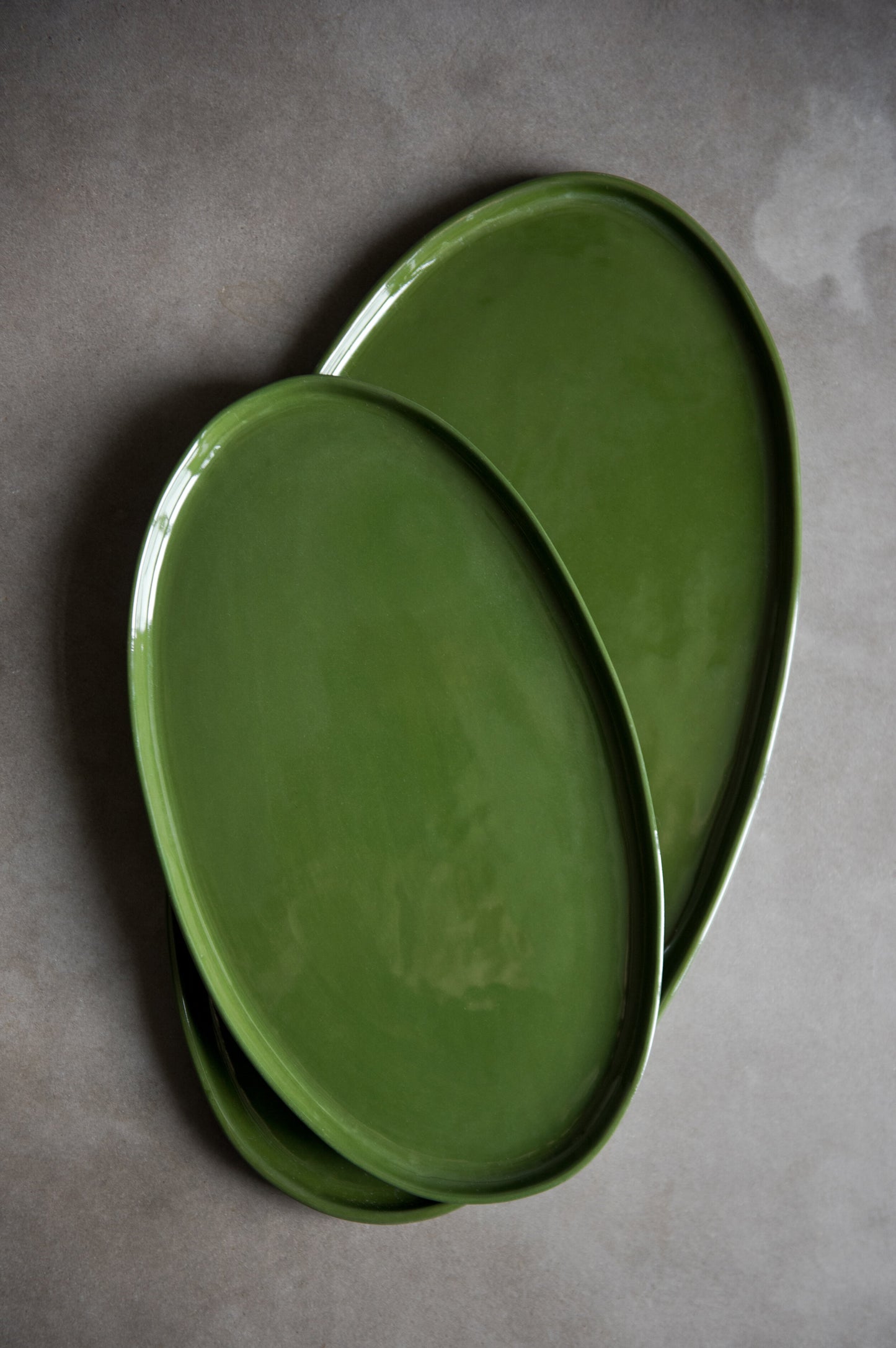 Handmade Oval Porcelain Serving Platter. Green