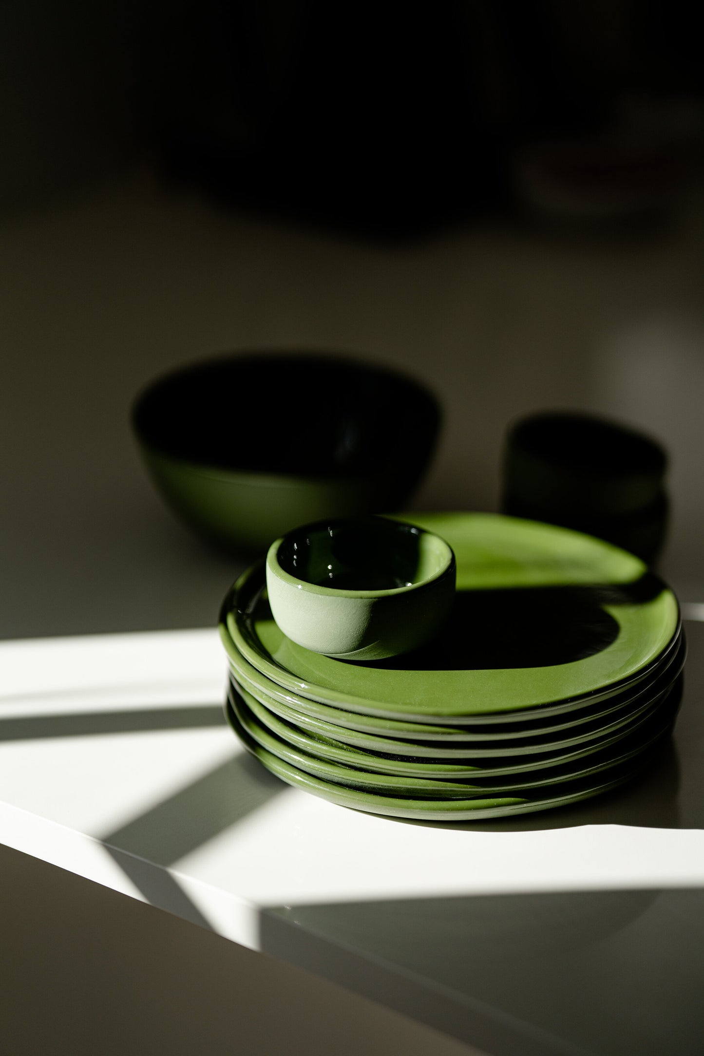 Handmade Porcelain Dinner Plates. Green