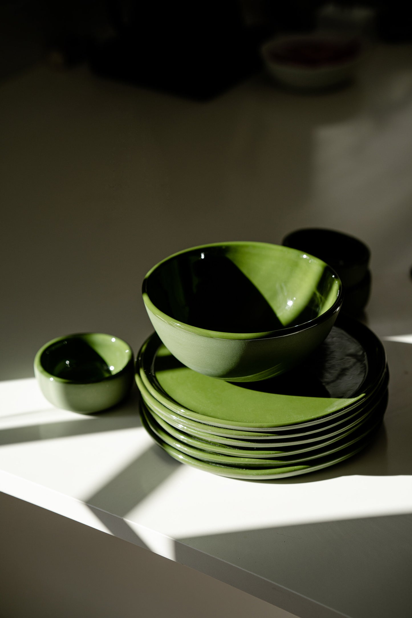 Handmade Porcelain Dinner Plates. Green