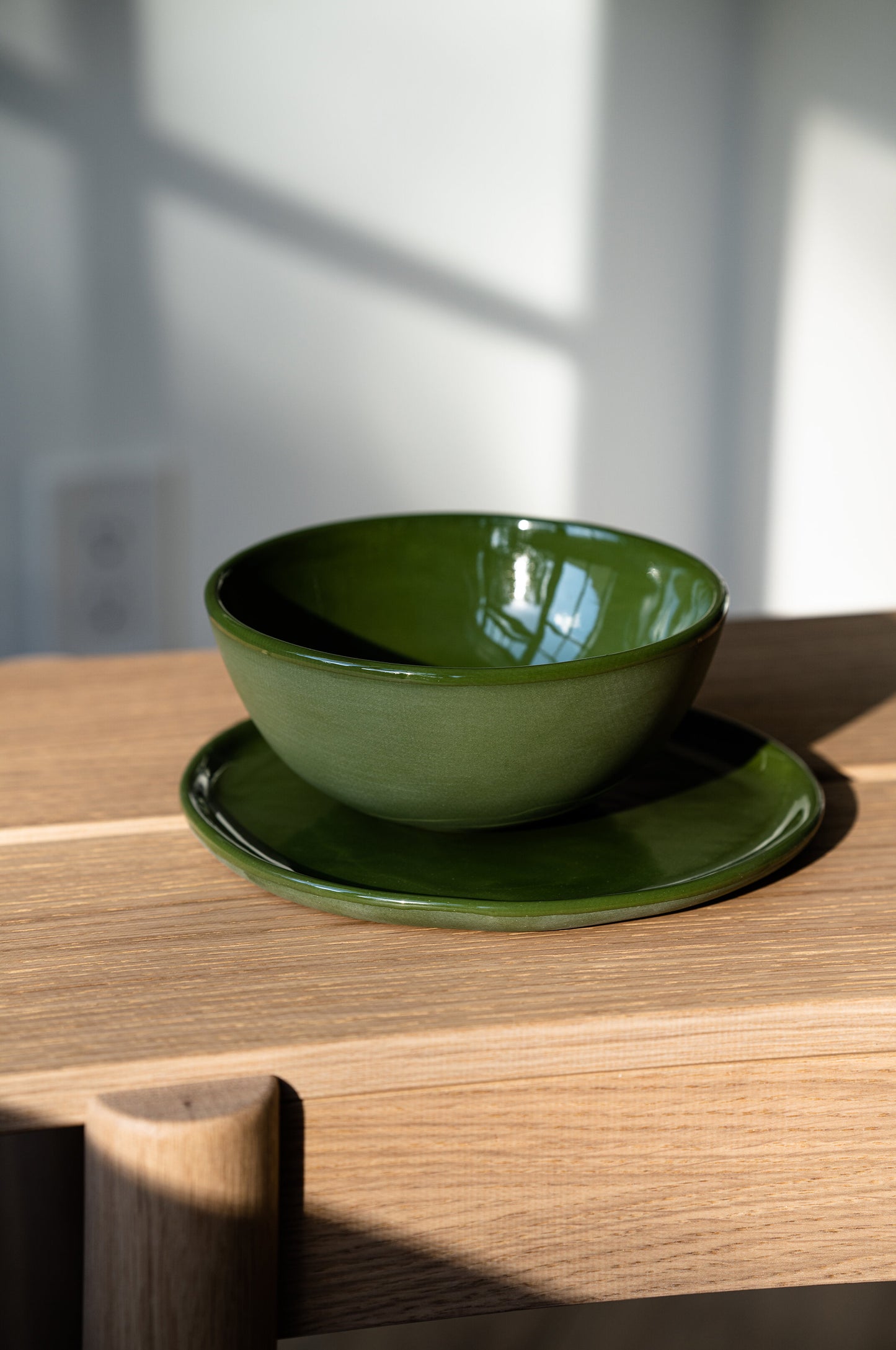 Handmade Porcelain Dinner Plates. Green