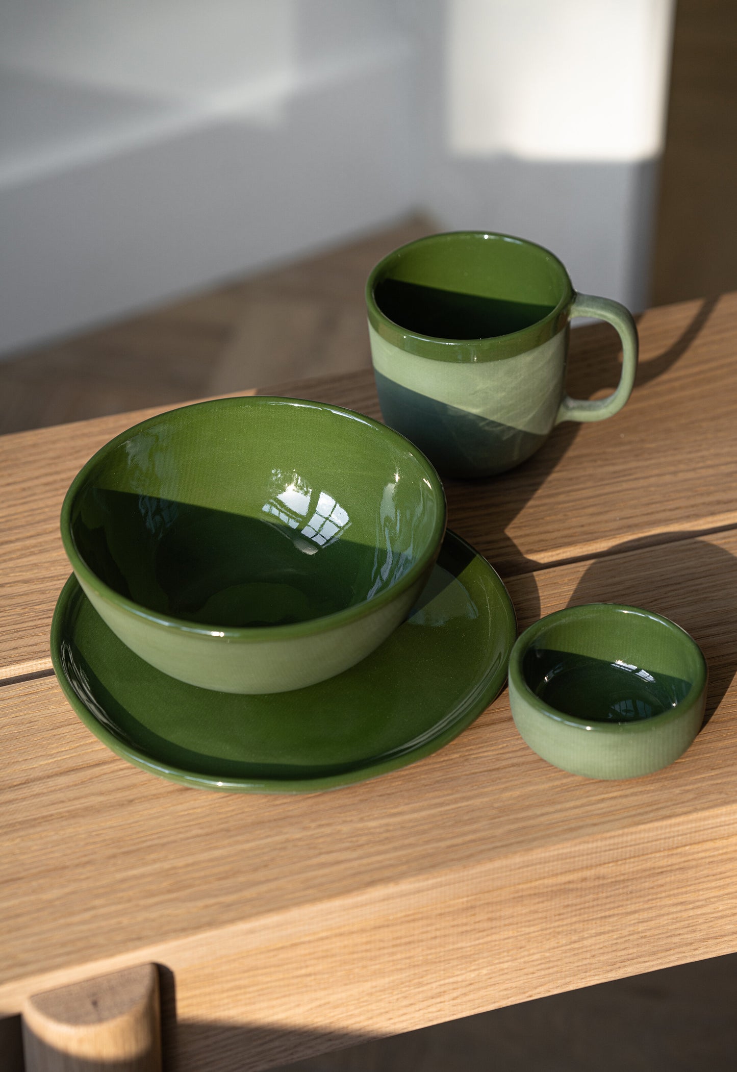 Handmade Porcelain Dinner Plates. Green