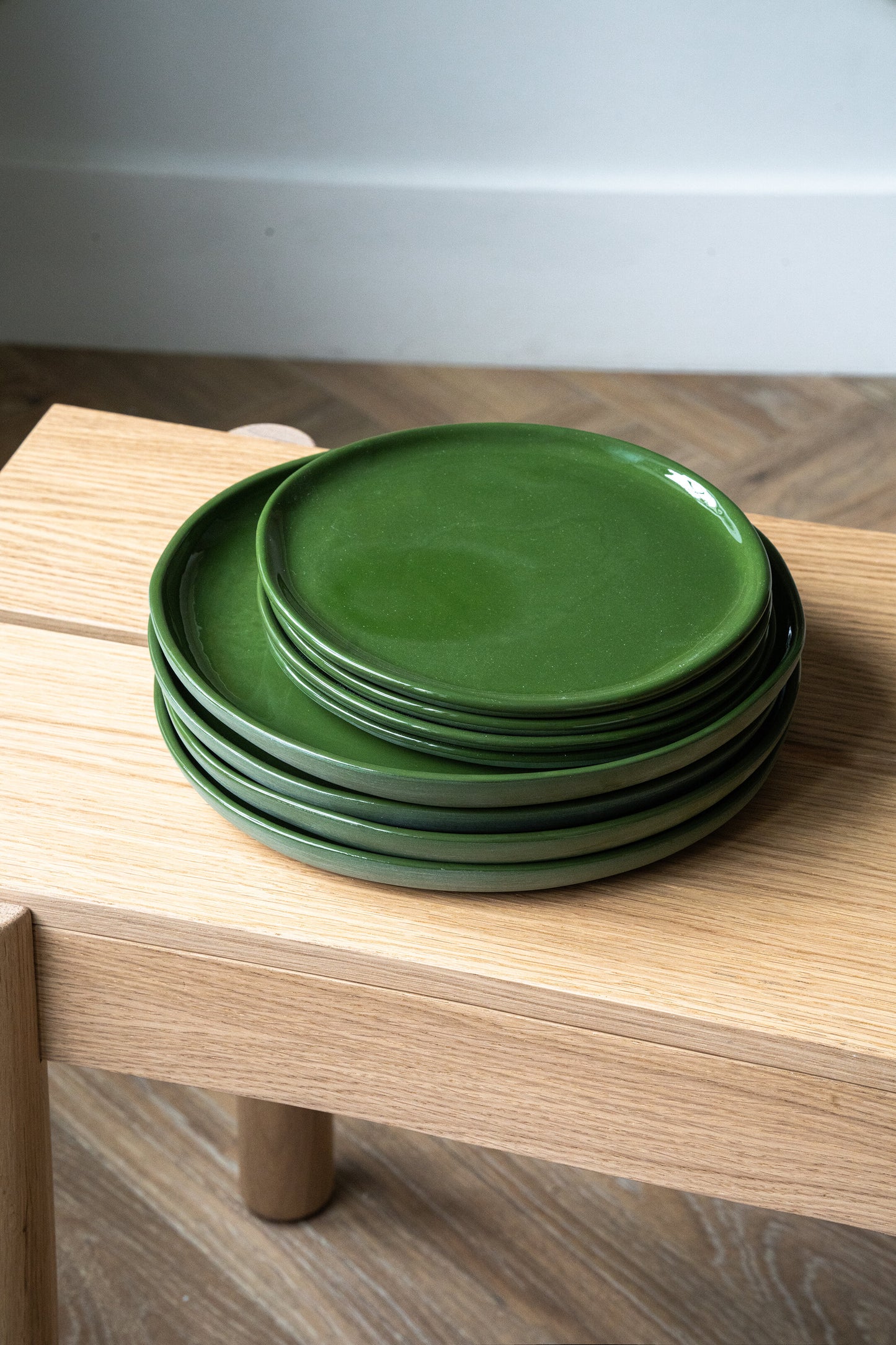 Handmade Porcelain Dinner Plates. Green