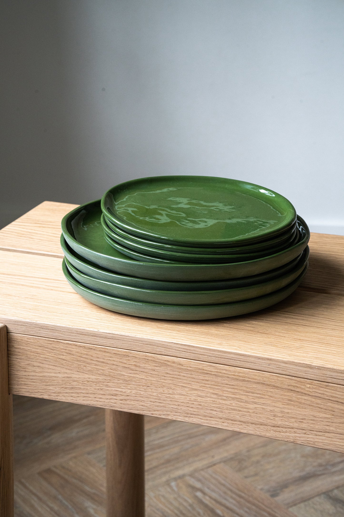 Handmade Porcelain Dinner Plates. Green