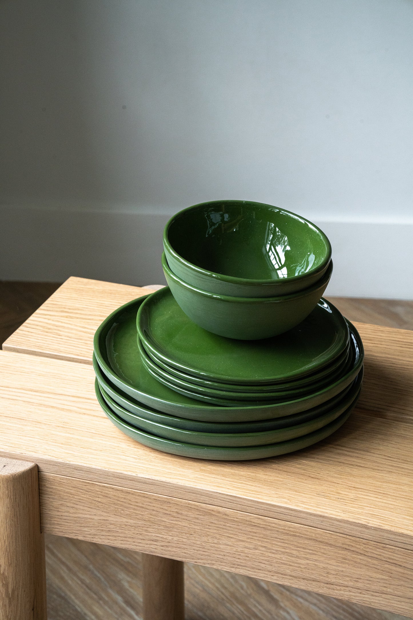 Handmade Porcelain Dinner Plates. Green