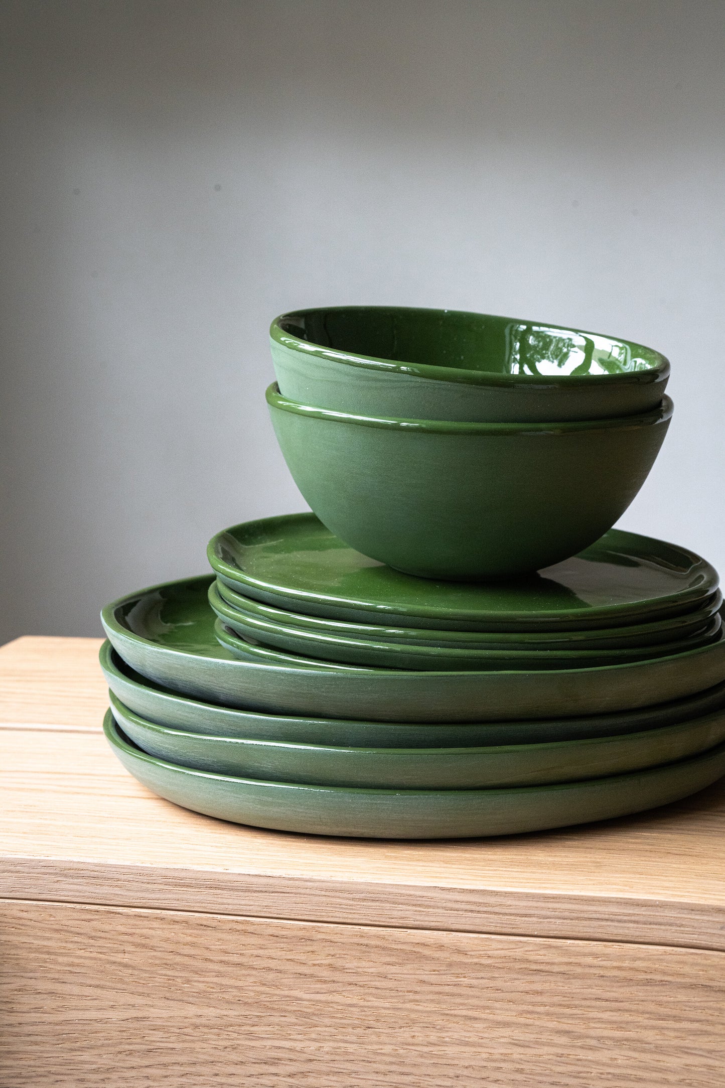 Handmade Porcelain Dinner Plates. Green