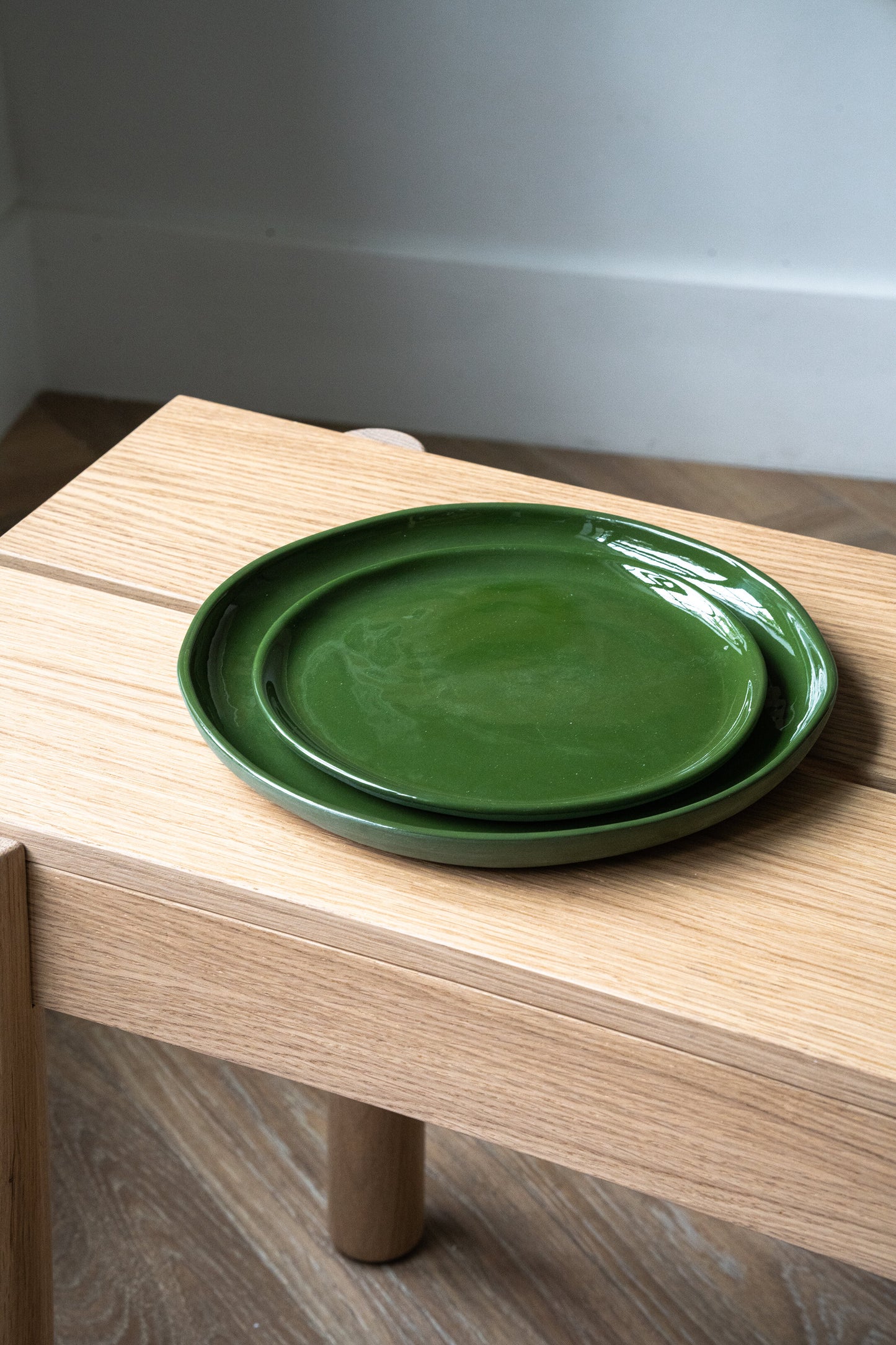 Handmade Porcelain Dinner Plates. Green