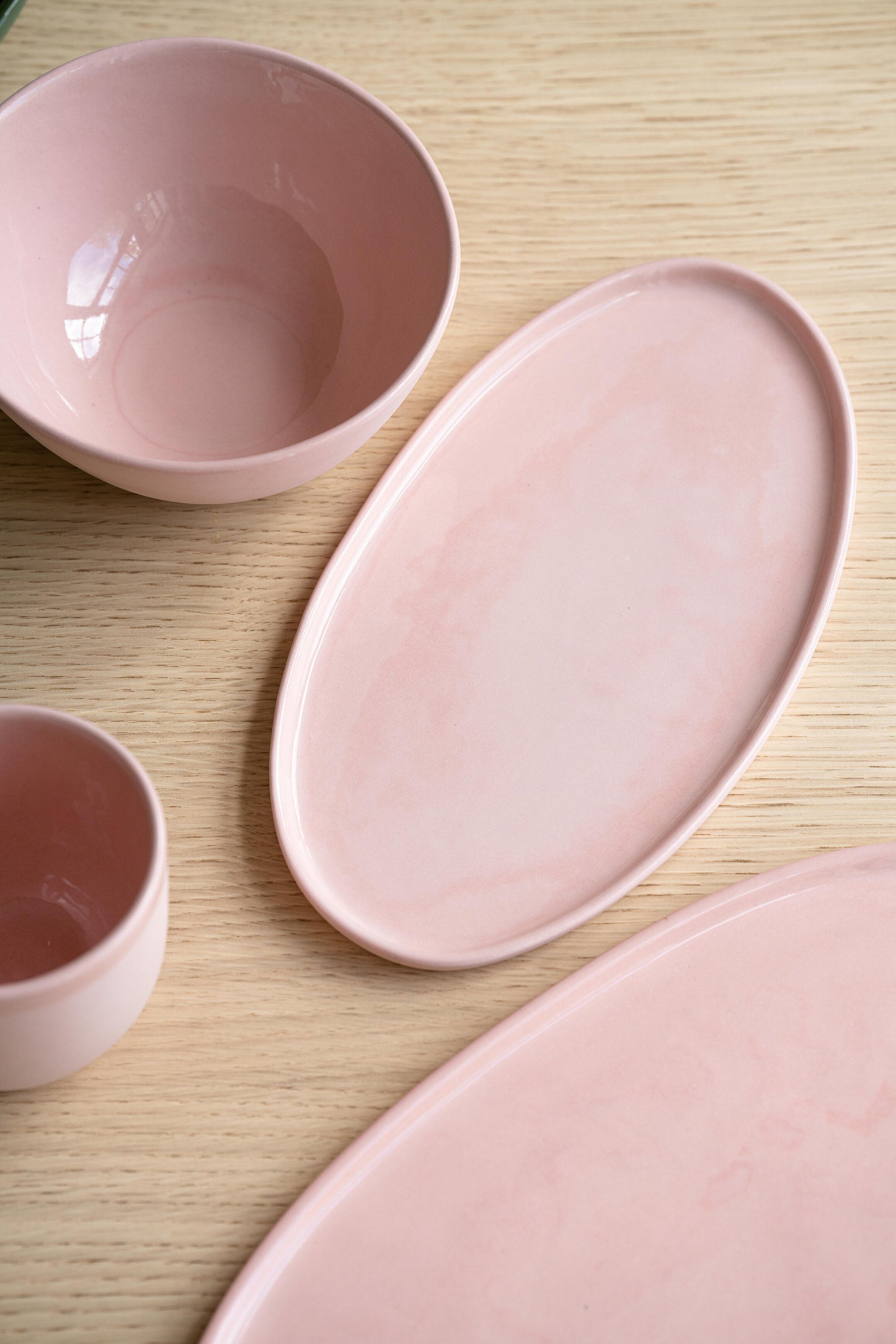 Handmade Oval Porcelain Serving Platter. Powder Pink