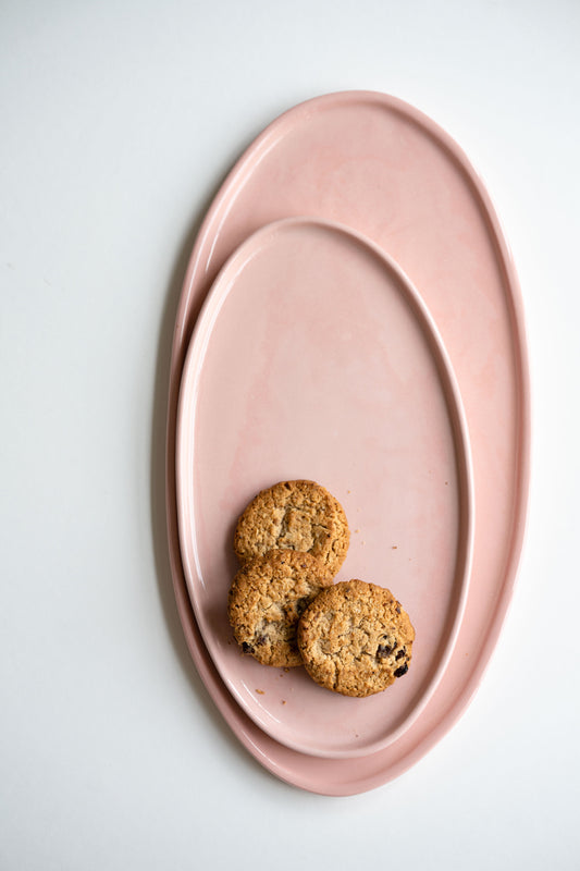 Handmade Oval Porcelain Serving Platter. Powder Pink