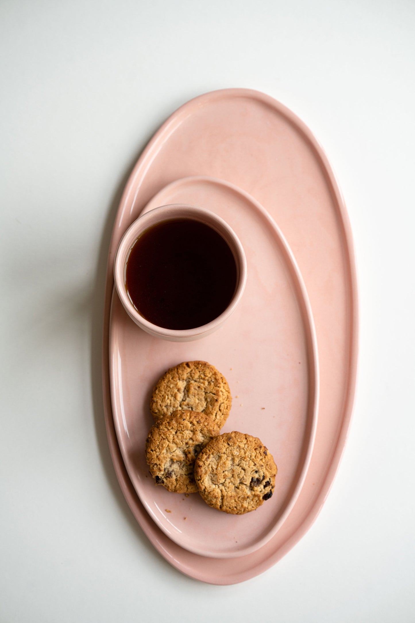 Handmade Oval Porcelain Serving Platter. Powder Pink