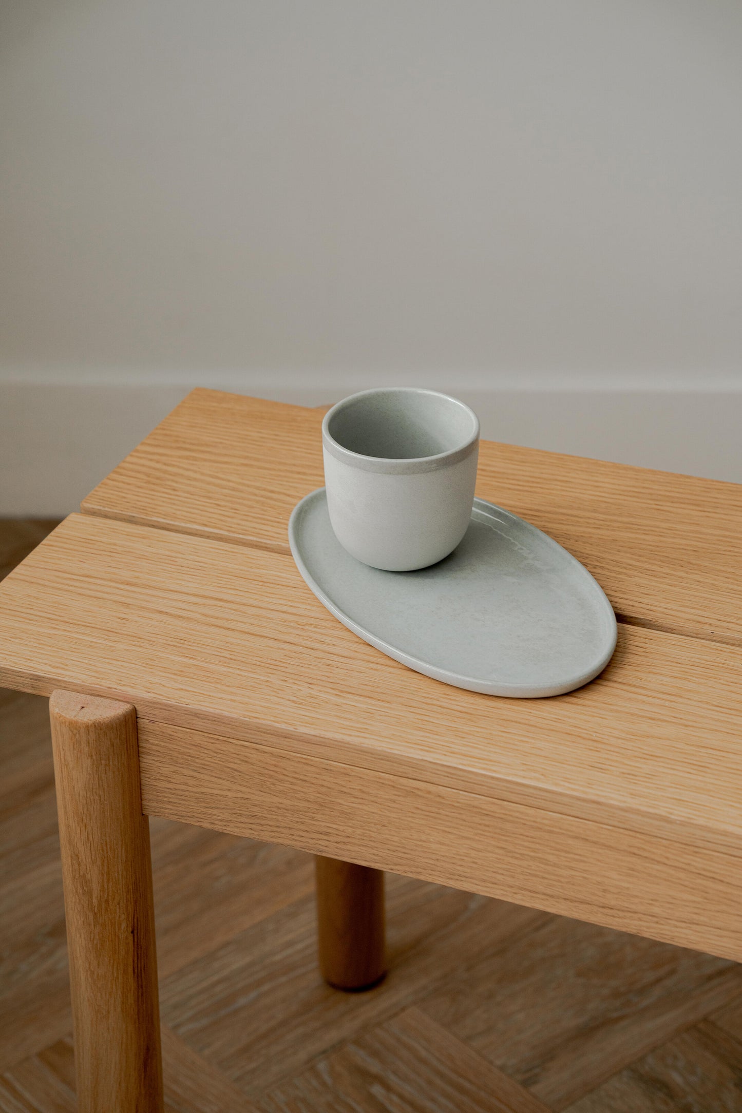 Handmade Porcelain Coffee Cup. Gray Sky