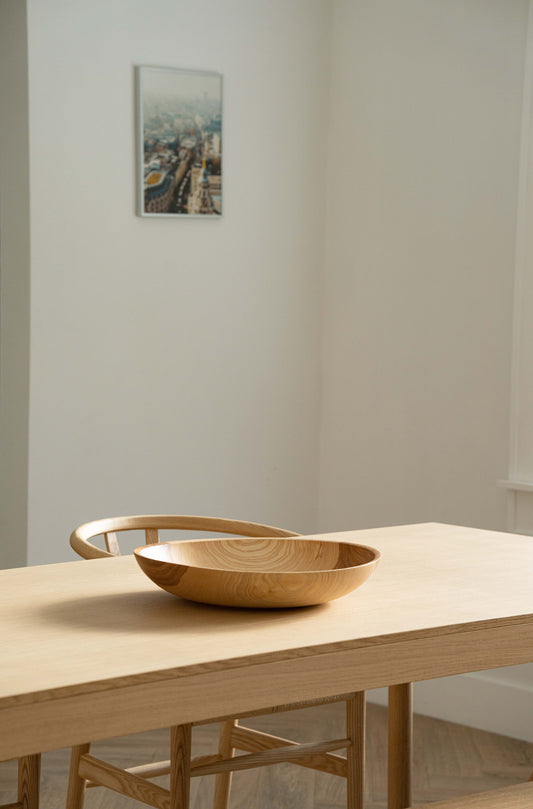 Hand-Carved Shallow Ash Wooden Fruit Bowl