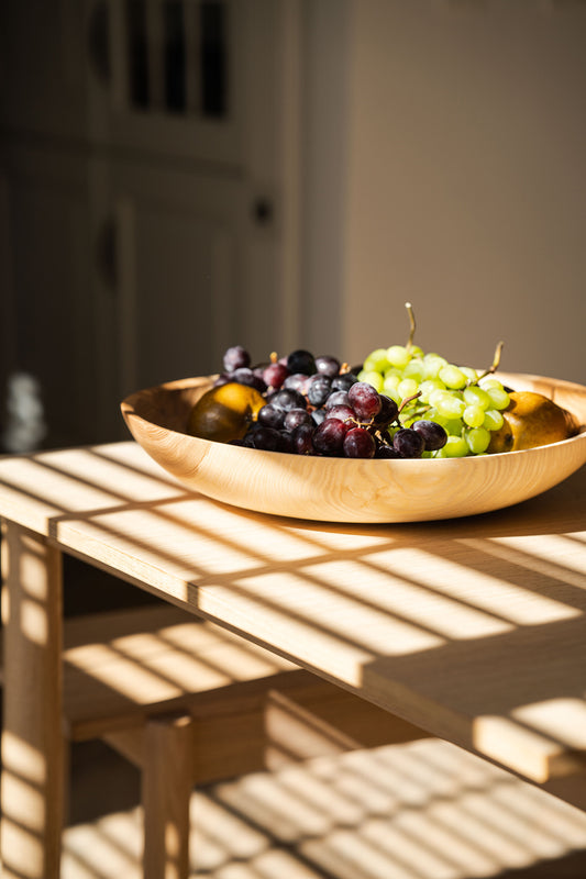 Hand-Carved Shallow Ash Wood Fruit Bowl