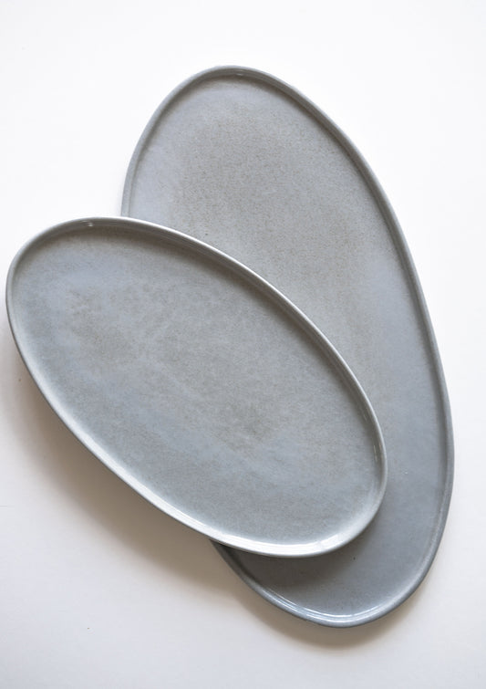 Handmade Porcelain Oval Serving Platter. Gray Sky