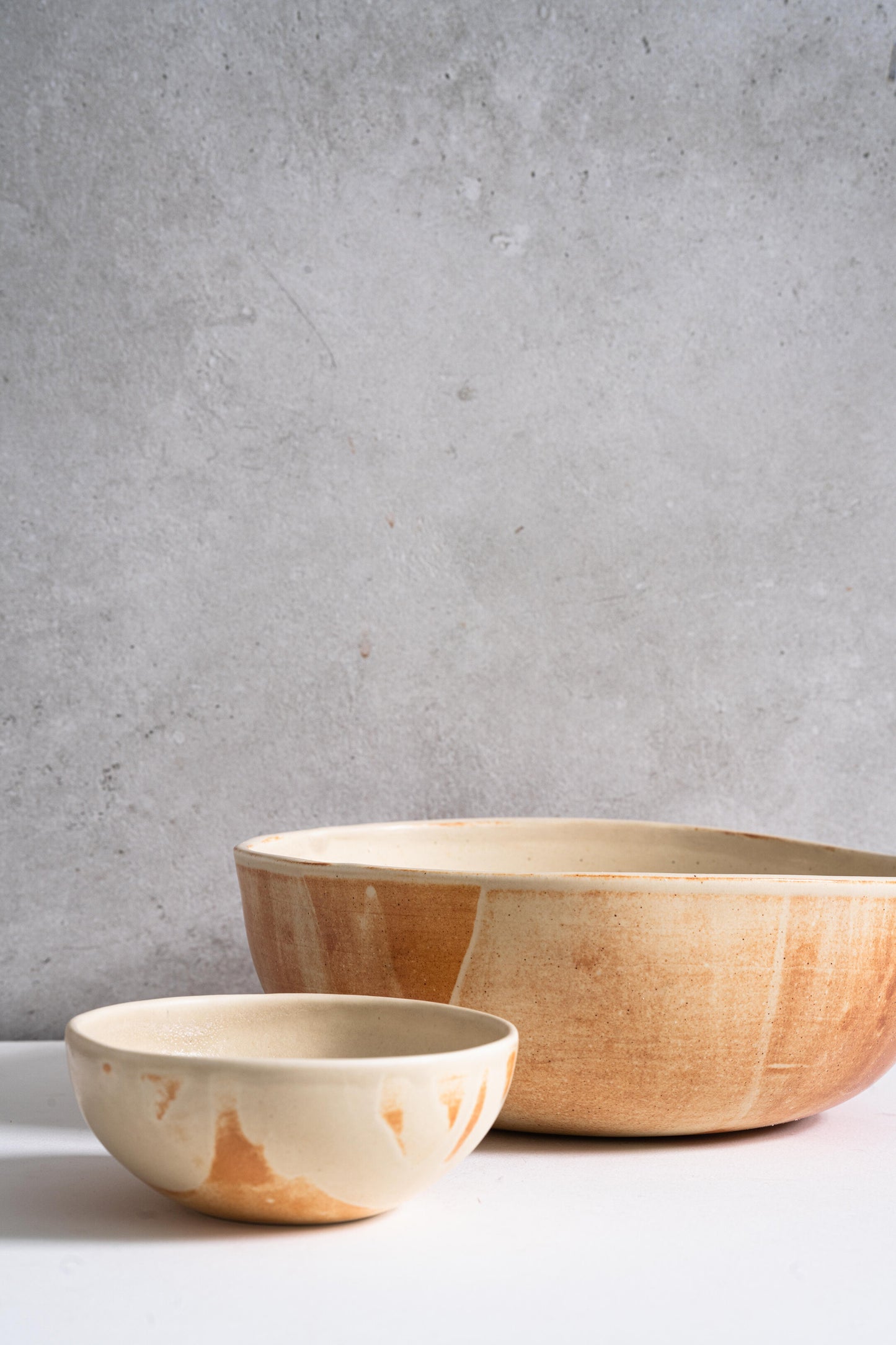 Beige Matte Stoneware Salad Serving Bowl