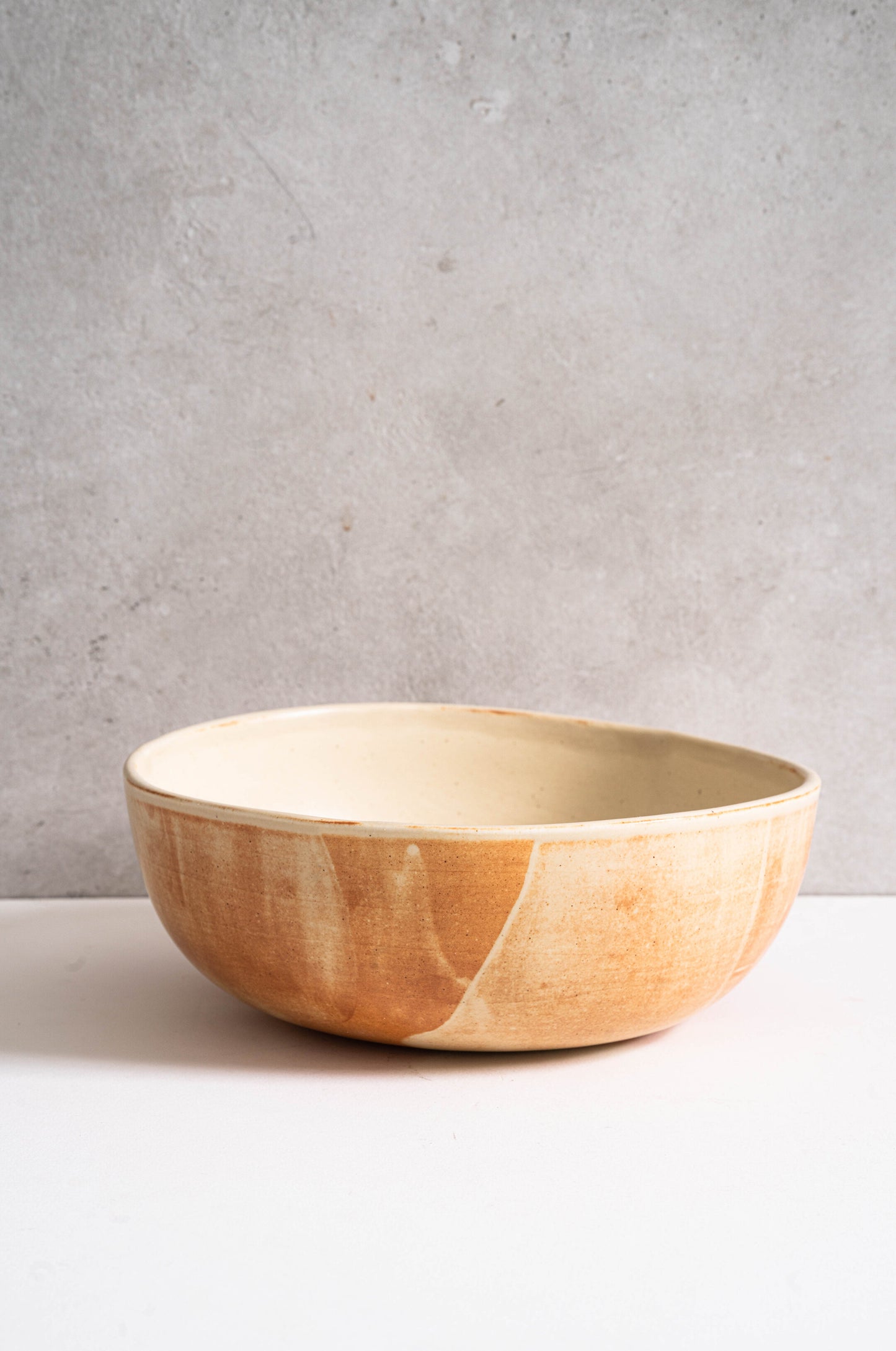 Beige Matte Stoneware Salad Serving Bowl