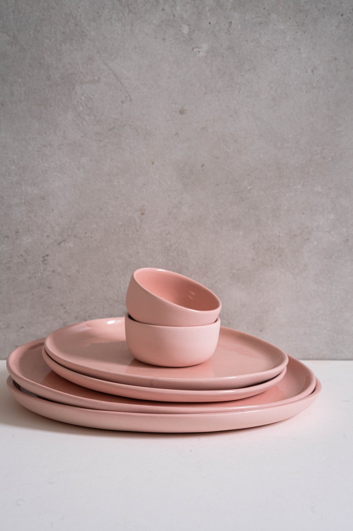 Handmade Porcelain Dinner Plates. Powder Pink