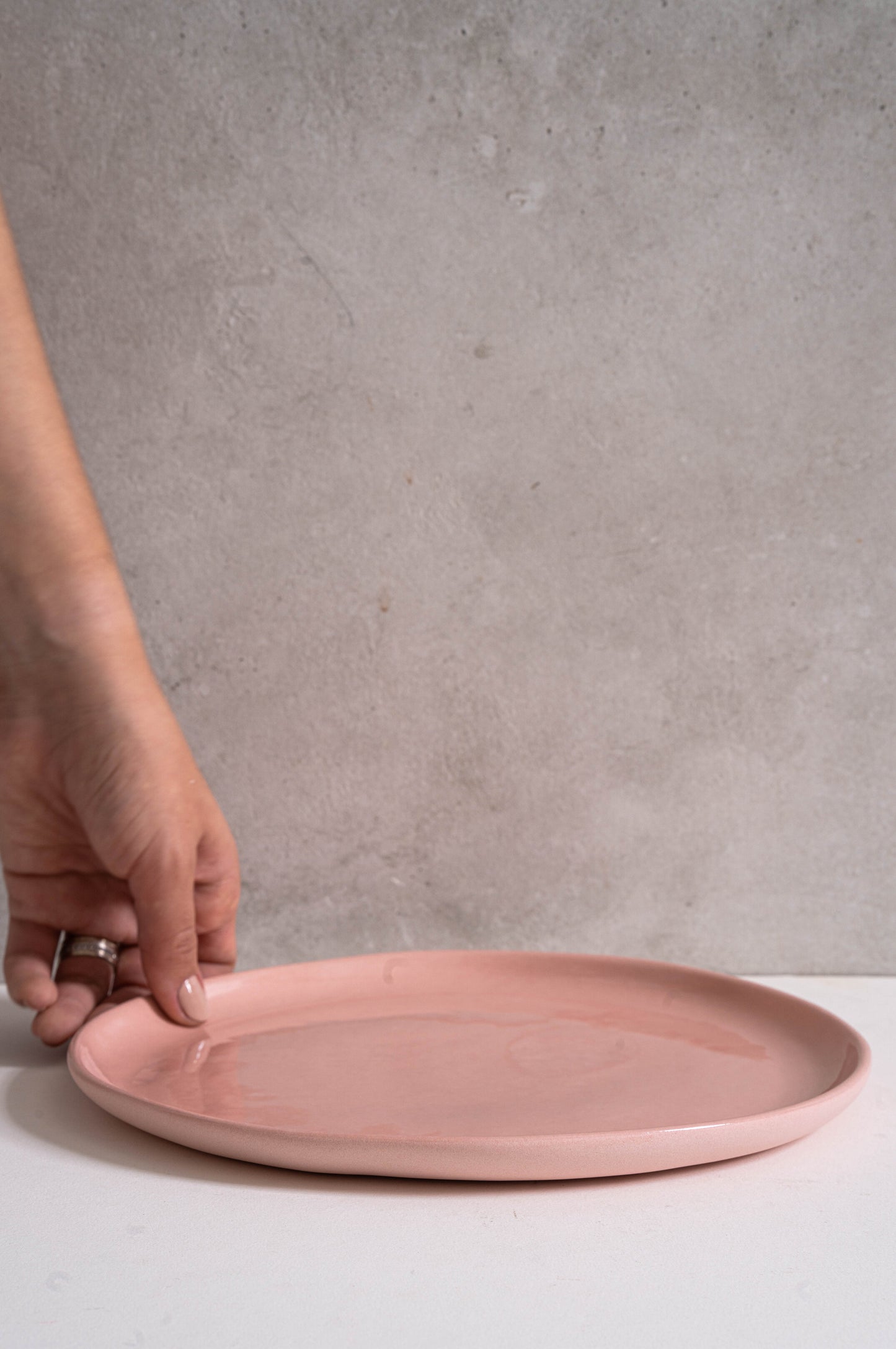 Handmade Porcelain Dinner Plates. Powder Pink