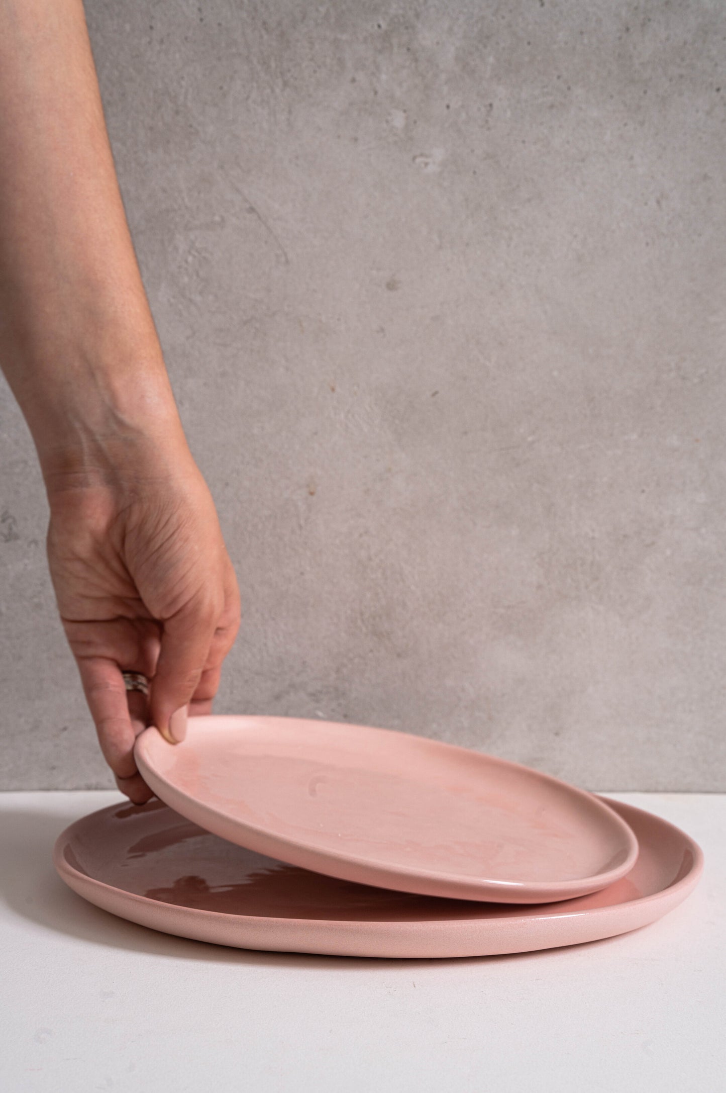 Handmade Porcelain Dinner Plates. Powder Pink