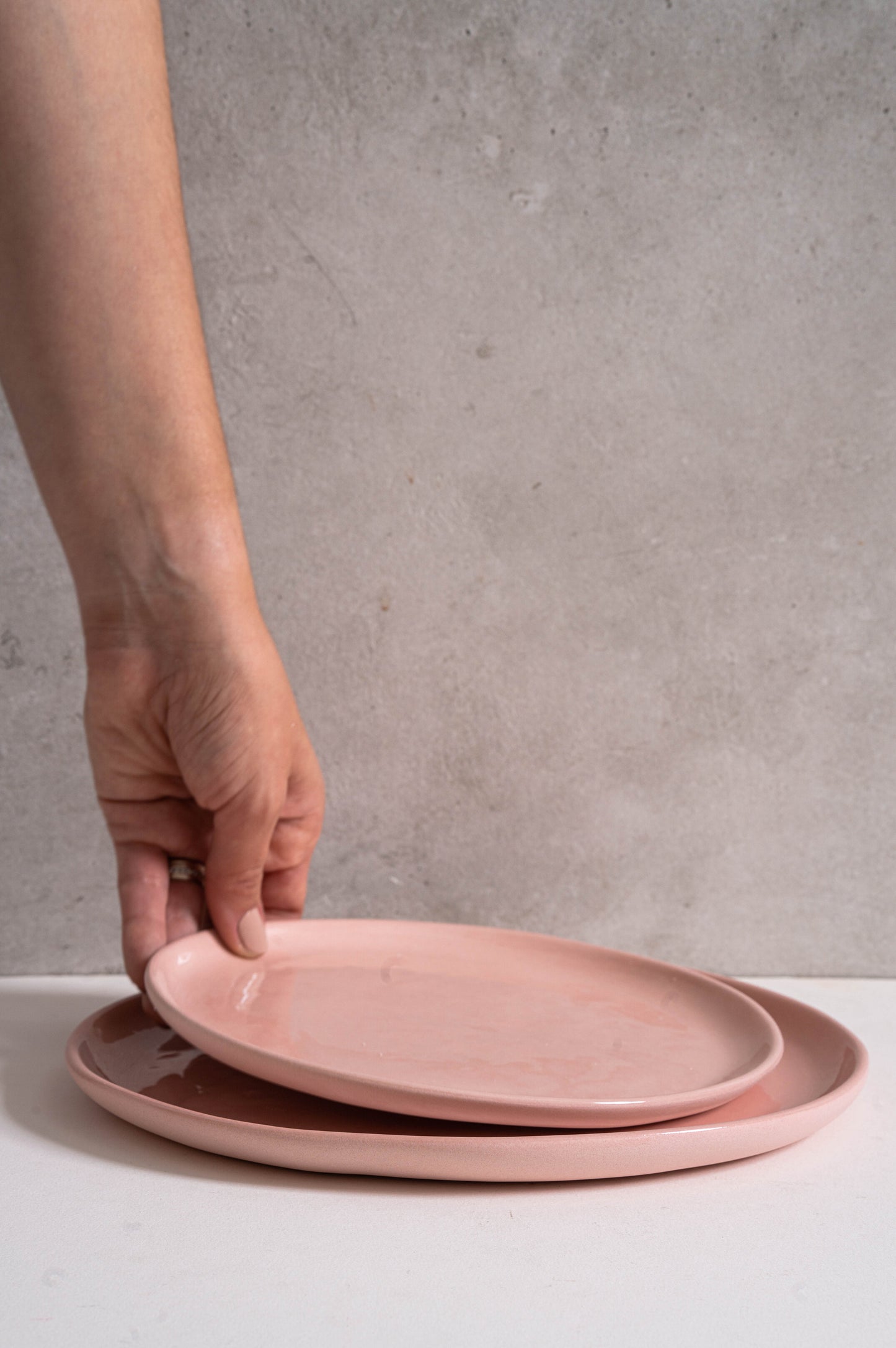 Handmade Porcelain Dinner Plates. Powder Pink