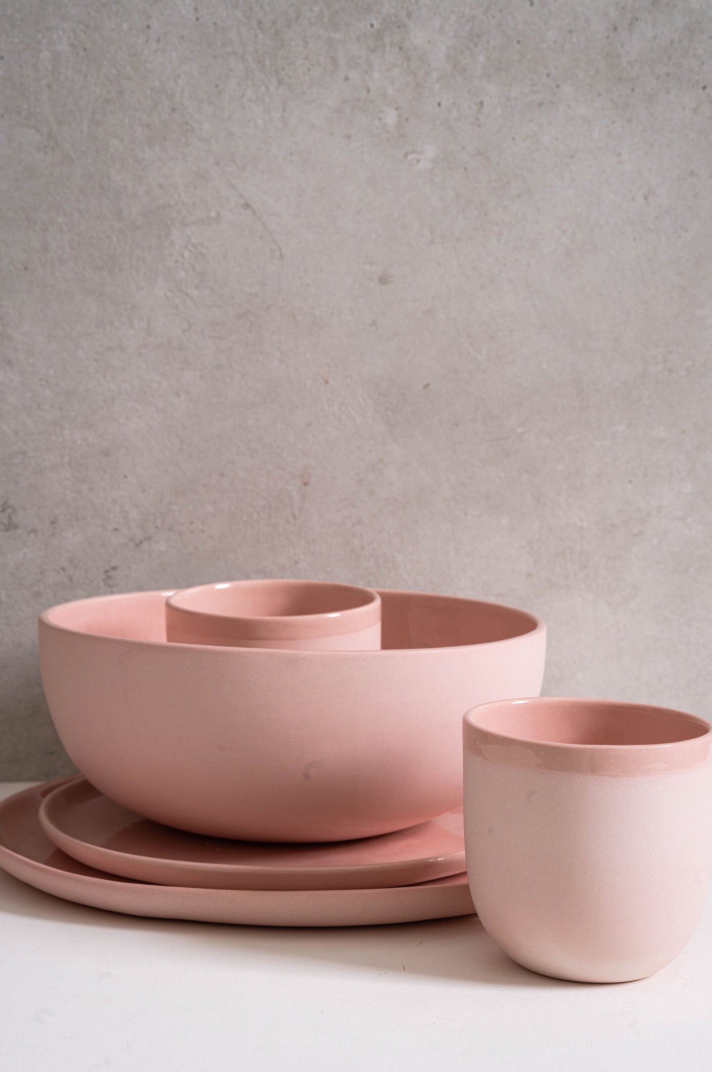 Handmade Porcelain Dinner Plates. Powder Pink