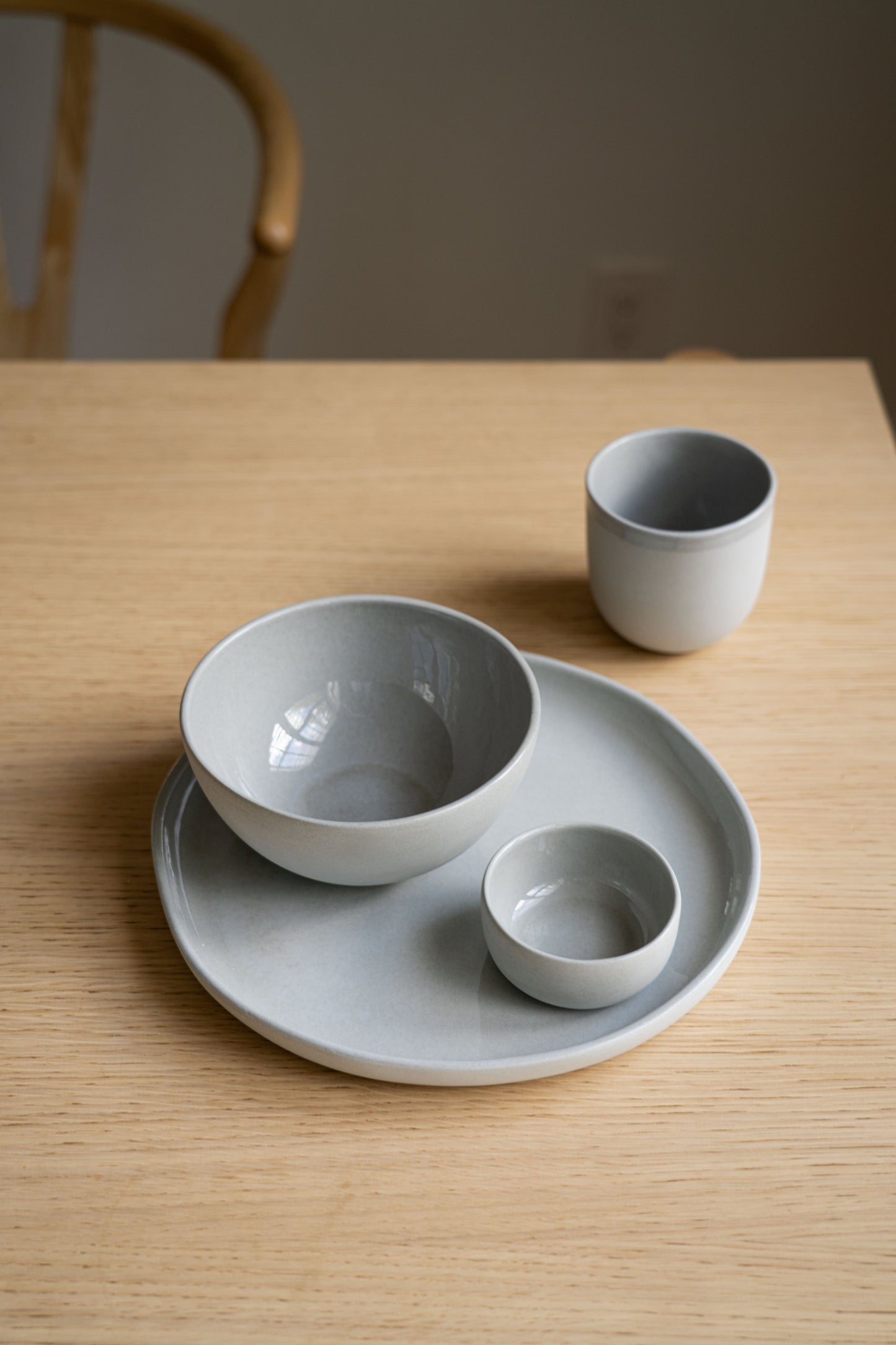 Handmade Porcelain Pinch Bowl. Gray Sky