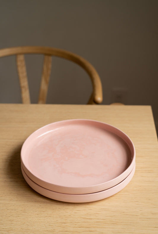 Handmade High-sided Porcelain Dinner Plate. Powder Pink