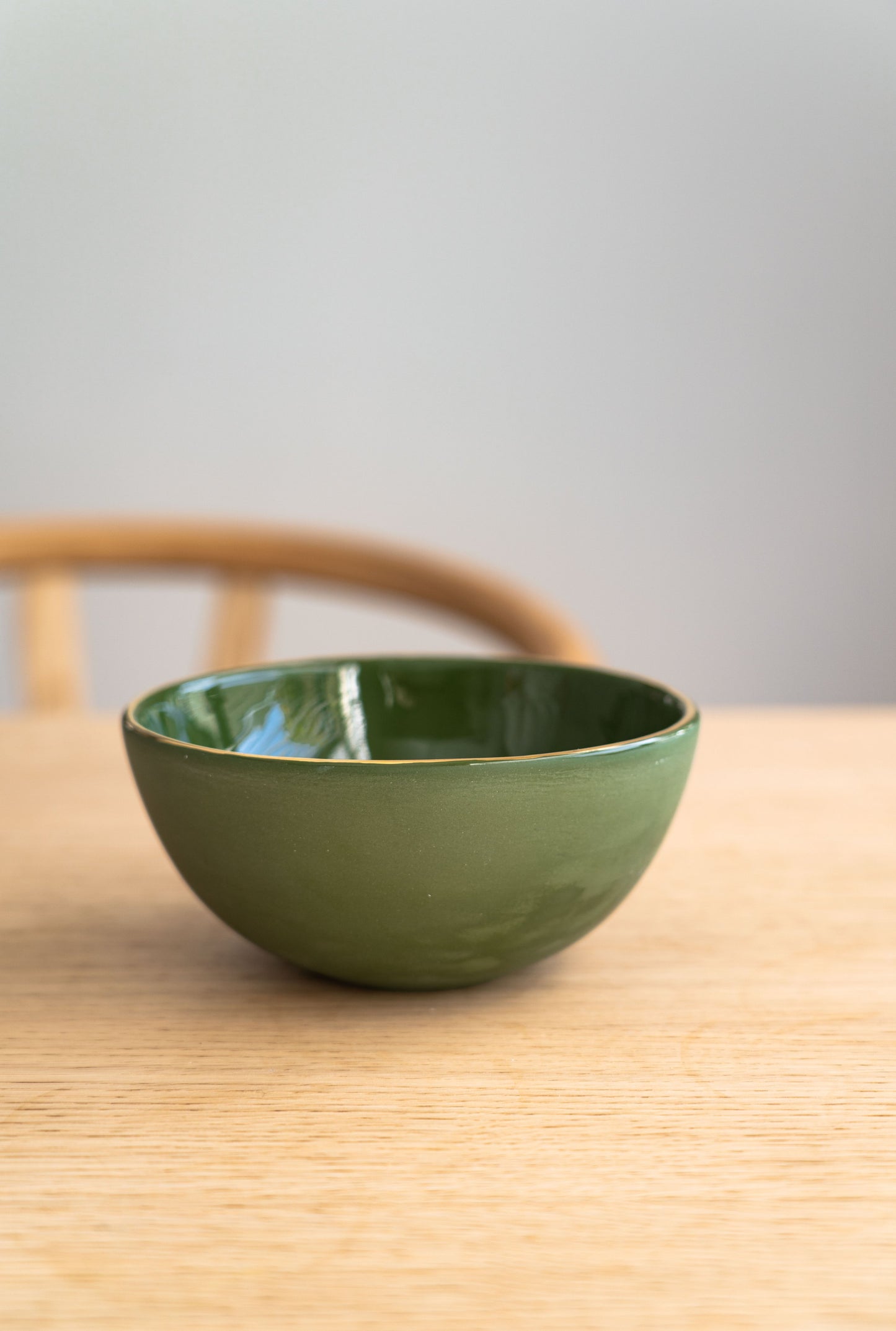 Handmade Porcelain Bowl with Gold Rim. Green