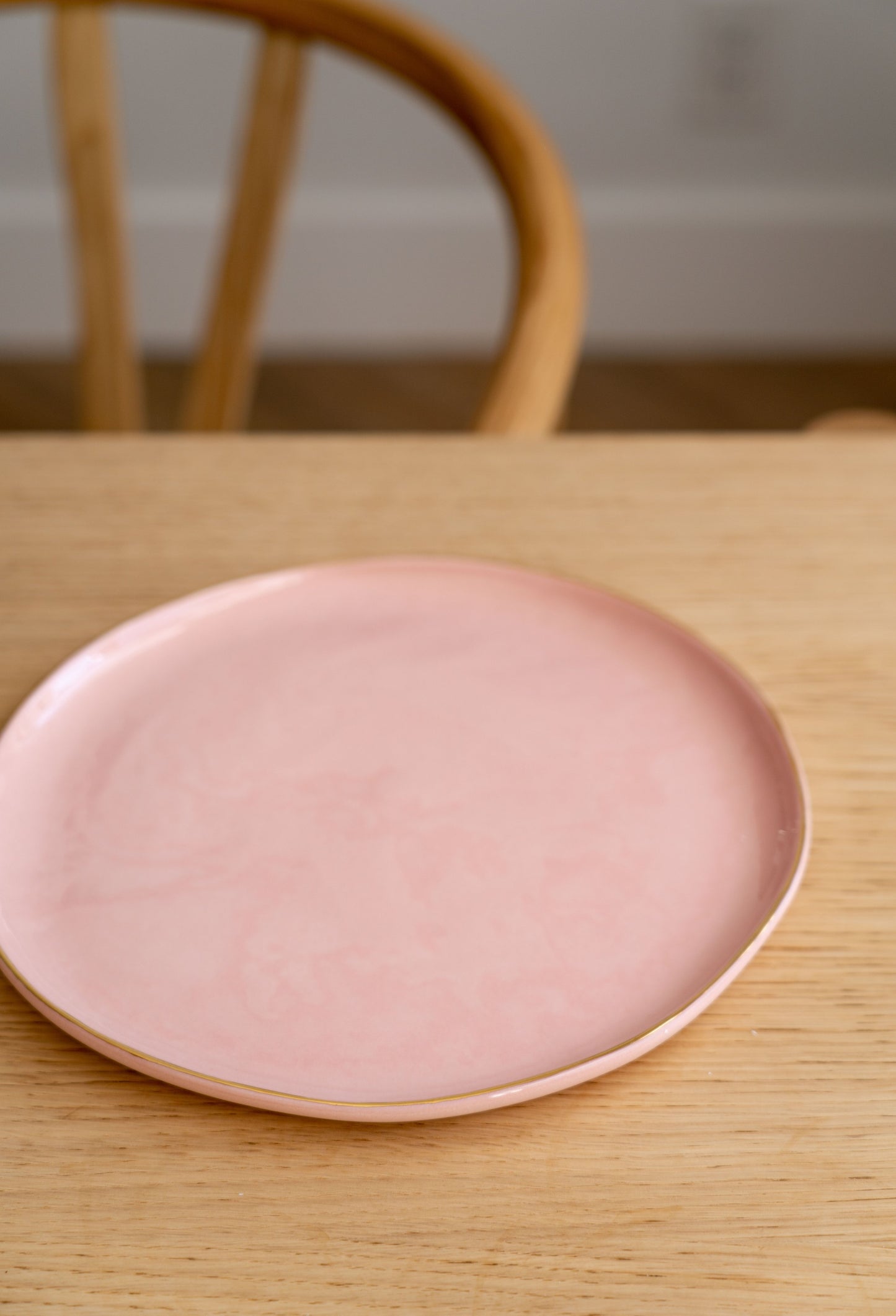 Handmade Porcelain Dinner Plates with Gold Rim. Powder Pink