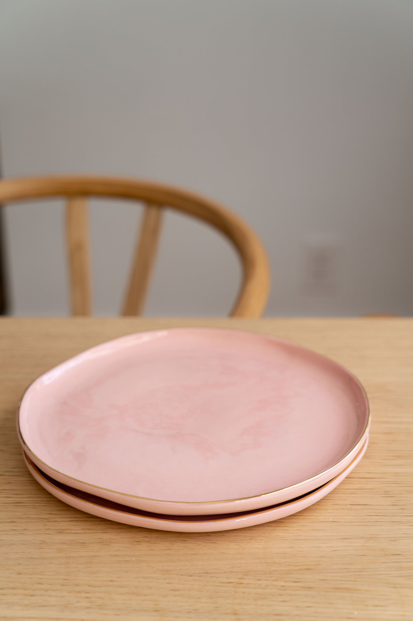 Handmade Porcelain Dinner Plates with Gold Rim. Powder Pink